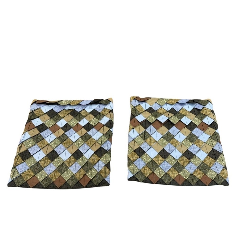Set Of 2 Donna Sharp Pine Cone Quilted Pillow Sham Green Brown Blue Rustic